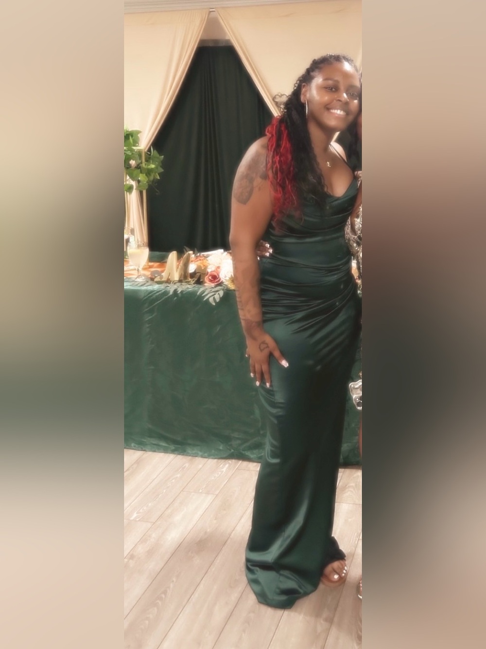 Windsor Emerald Strapless Satin Cowl Neck Gown